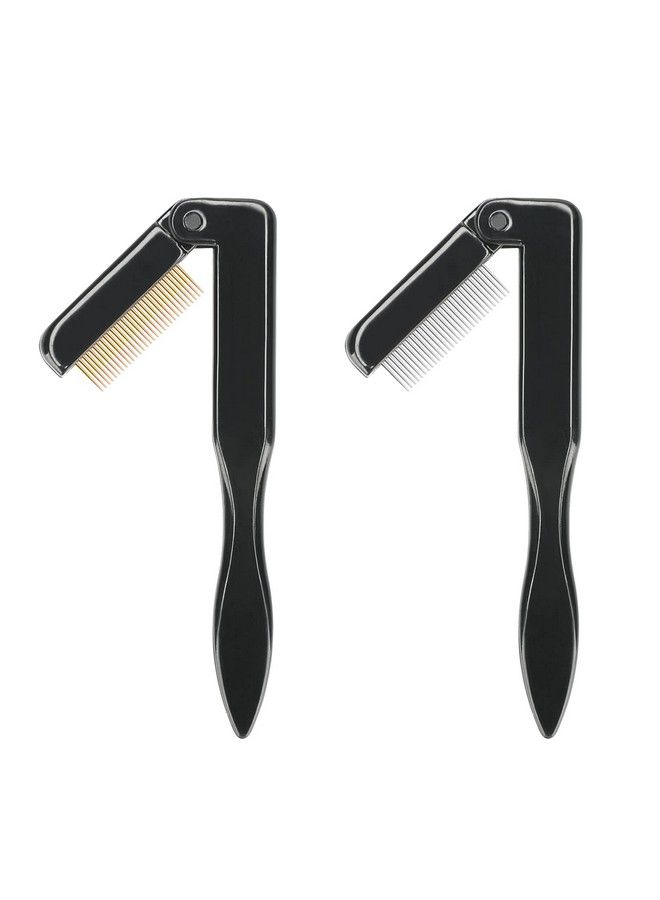 g2plus 2Pcs Folding Eyelash Combeyebrow Comb Metal Teeth Professional Tool For Define Lash & Brow (Black) - Image 2