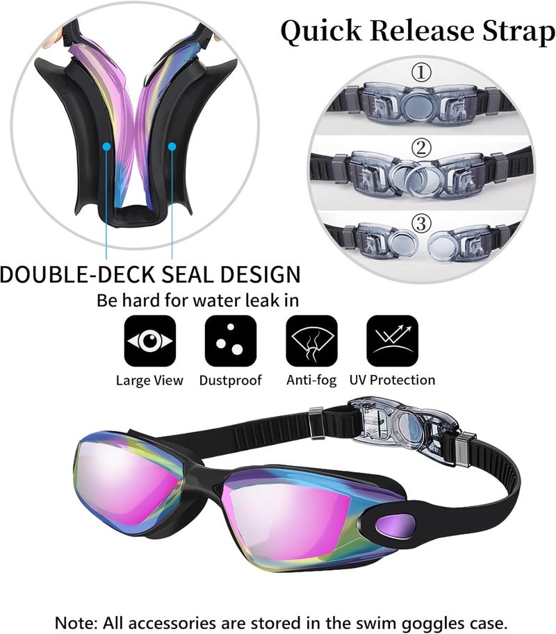 Hurdilen Swim Goggles Swimming Goggles No Leaking with Nose Clip, Earplugs, Swim Cap and Case for Men Women - Image 2