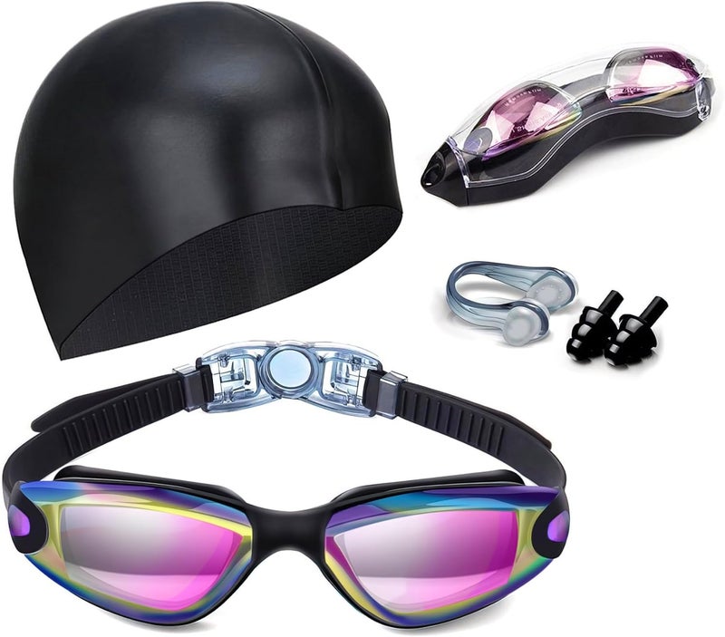 Hurdilen Swim Goggles Swimming Goggles No Leaking with Nose Clip, Earplugs, Swim Cap and Case for Men Women - Image 1