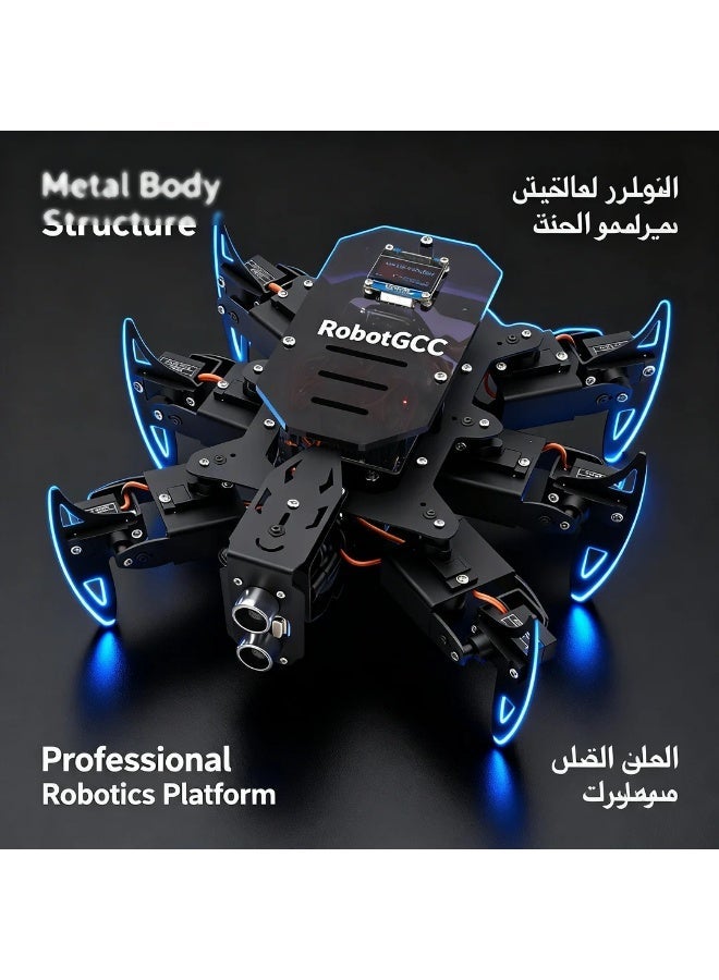 robotgcc Ultimate Hexapod Spider Robot Kit Metal Body, Arduino Compatible Programming Platform, WiFi & IR Remote Control, OLED Display, Python & APP Support, Bionic Six-Legged STEM Robotics Education System (Controller Board Not Included) - Image 2