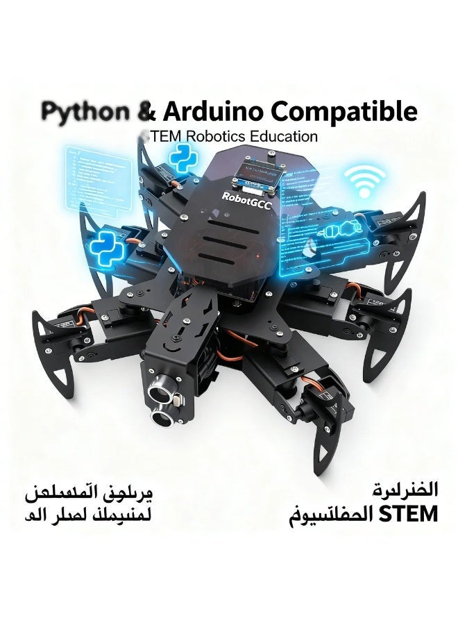robotgcc Ultimate Hexapod Spider Robot Kit Metal Body, Arduino Compatible Programming Platform, WiFi & IR Remote Control, OLED Display, Python & APP Support, Bionic Six-Legged STEM Robotics Education System (Controller Board Not Included) - Image 1