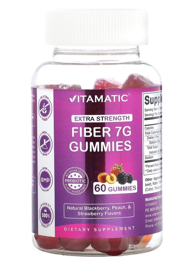 Vitamatic جواهر الألياف بقوة إضافية بنكهة التوت الأسود والخوخ والفراولة 7 جرام 60 جواهر (2.3 جرام لكل جواهر)
