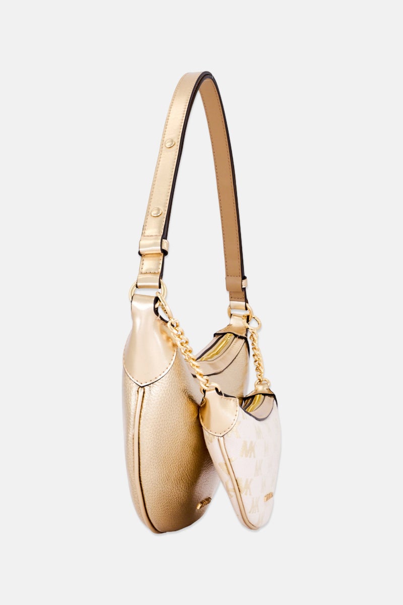 Michael Kors Women 2 In 1 Brand Logo Shoulder Bag, Gold - Image 3
