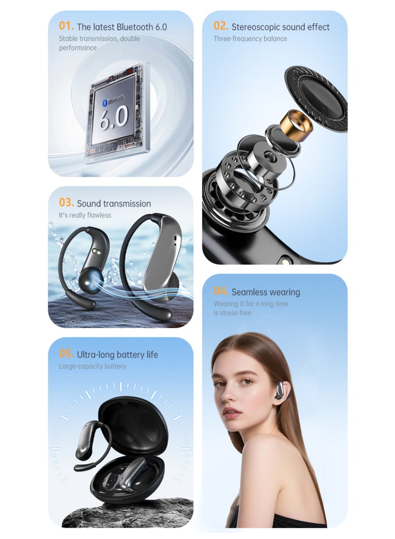 ZIPFORCE N73 True Wireless Earbuds,Bluetooth 6.0, Ear-Hook Open Ear ,Touch Control,TWS Light-Weight Bluetooth Earbuds for Daily & Sports，Black - Image 3