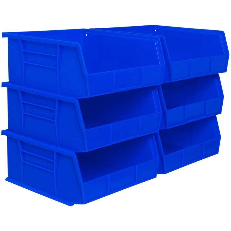 Akro-Mils 30235 AkroBins Plastic Storage Bins, Space-Saving Stackable Bins for Garage, Pantry, Craft Organization, 11" x 11" x 5", Blue, 6-Pack - Image 1