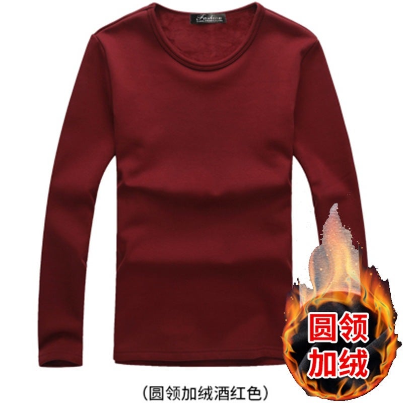 2024 autumn and winter men's thermal underwear thickened fleece-lined casual long-sleeved T-shirt men's round neck bottoming shirt factory direct sales - Image 4