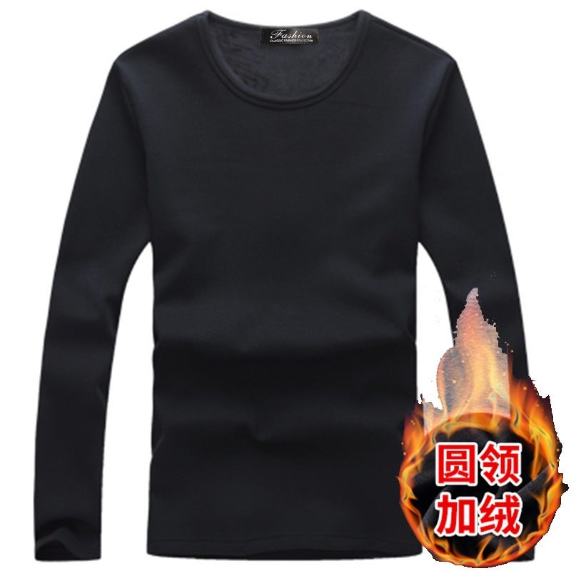 2024 autumn and winter men's thermal underwear thickened fleece-lined casual long-sleeved T-shirt men's round neck bottoming shirt factory direct sales - Image 3