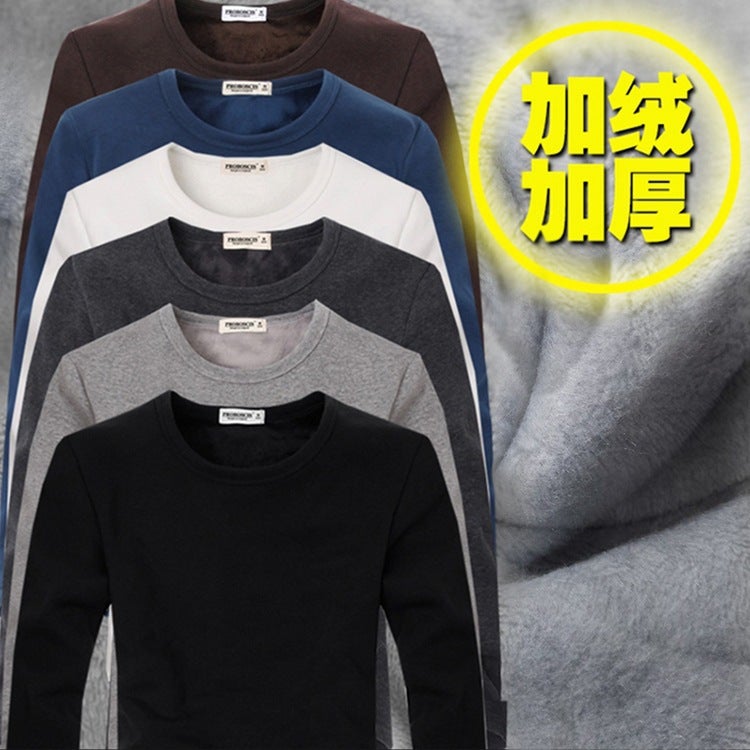 2024 autumn and winter men's thermal underwear thickened fleece-lined casual long-sleeved T-shirt men's round neck bottoming shirt factory direct sales - Image 2