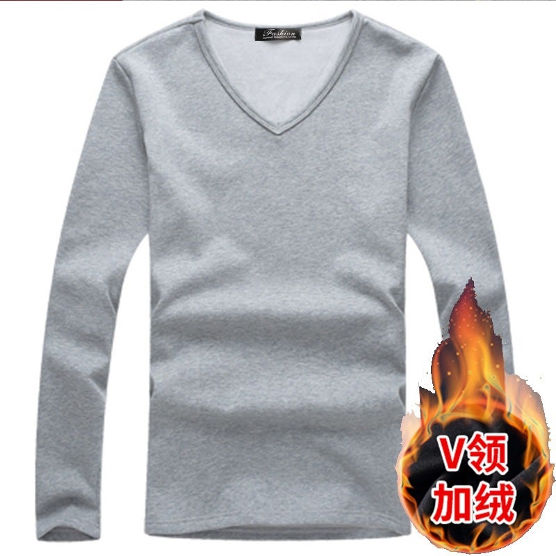 2024 autumn and winter men's thermal underwear thickened fleece-lined casual long-sleeved T-shirt men's round neck bottoming shirt factory direct sales - Image 1