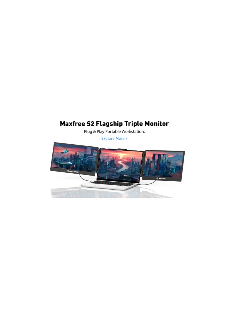 Maxfree S2 Triple Monitor for Laptop, 14'' Laptop Monitor Extender Plug & Play, 1080P HD Portable Laptop Screen Extender for 13-17'' Laptops, Compatible with Windows/Mac/Surface/Android/Switct  - Image 2