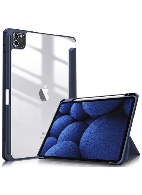 Hybrid Case Compatible with iPad Pro 11 Inch (2022/2021/2020/2018, 4th/3rd/2nd/1st Generation) - Ultra Slim Shockproof Clear Cover w/Pencil Holder, Auto Wake/Sleep(Blue)