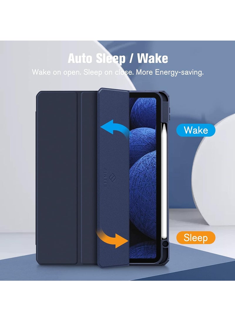 Hybrid Case Compatible with iPad Pro 11 Inch (2022/2021/2020/2018, 4th/3rd/2nd/1st Generation) - Ultra Slim Shockproof Clear Cover w/Pencil Holder, Auto Wake/Sleep(Blue)