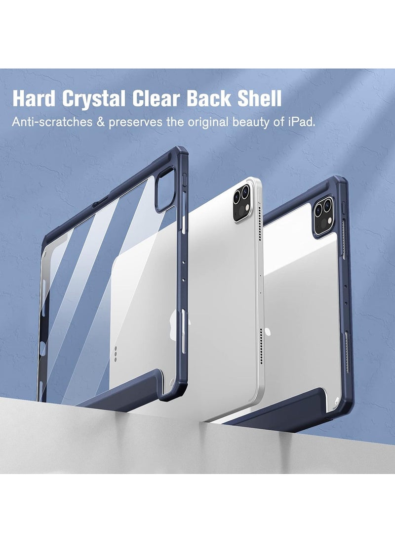 Hybrid Case Compatible with iPad Pro 11 Inch (2022/2021/2020/2018, 4th/3rd/2nd/1st Generation) - Ultra Slim Shockproof Clear Cover w/Pencil Holder, Auto Wake/Sleep(Blue)