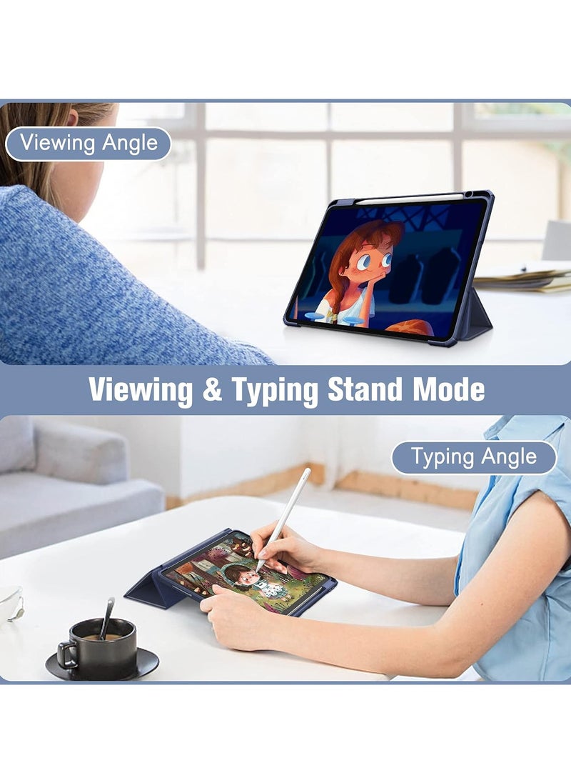 Hybrid Case Compatible with iPad Pro 11 Inch (2022/2021/2020/2018, 4th/3rd/2nd/1st Generation) - Ultra Slim Shockproof Clear Cover w/Pencil Holder, Auto Wake/Sleep(Blue)
