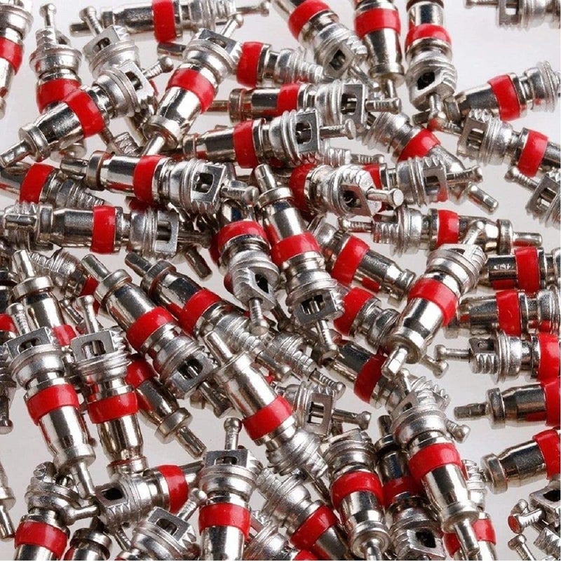Pack of 100 Premium TPMS Safe Nickel Plated Red Valve Cores for Schrader Valves VA01 for Use on Cars Trucks SemiTrucks Motorcycles Bikes HVAC Air Conditioning Applications