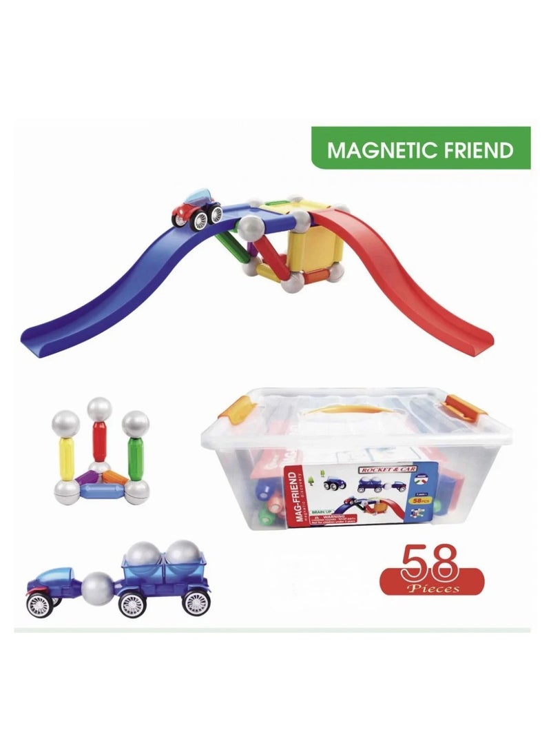 Educational Magnetic Building Set MAGNETIC FRIEND – 58 Pieces for 3D Creative Play  - Image 1