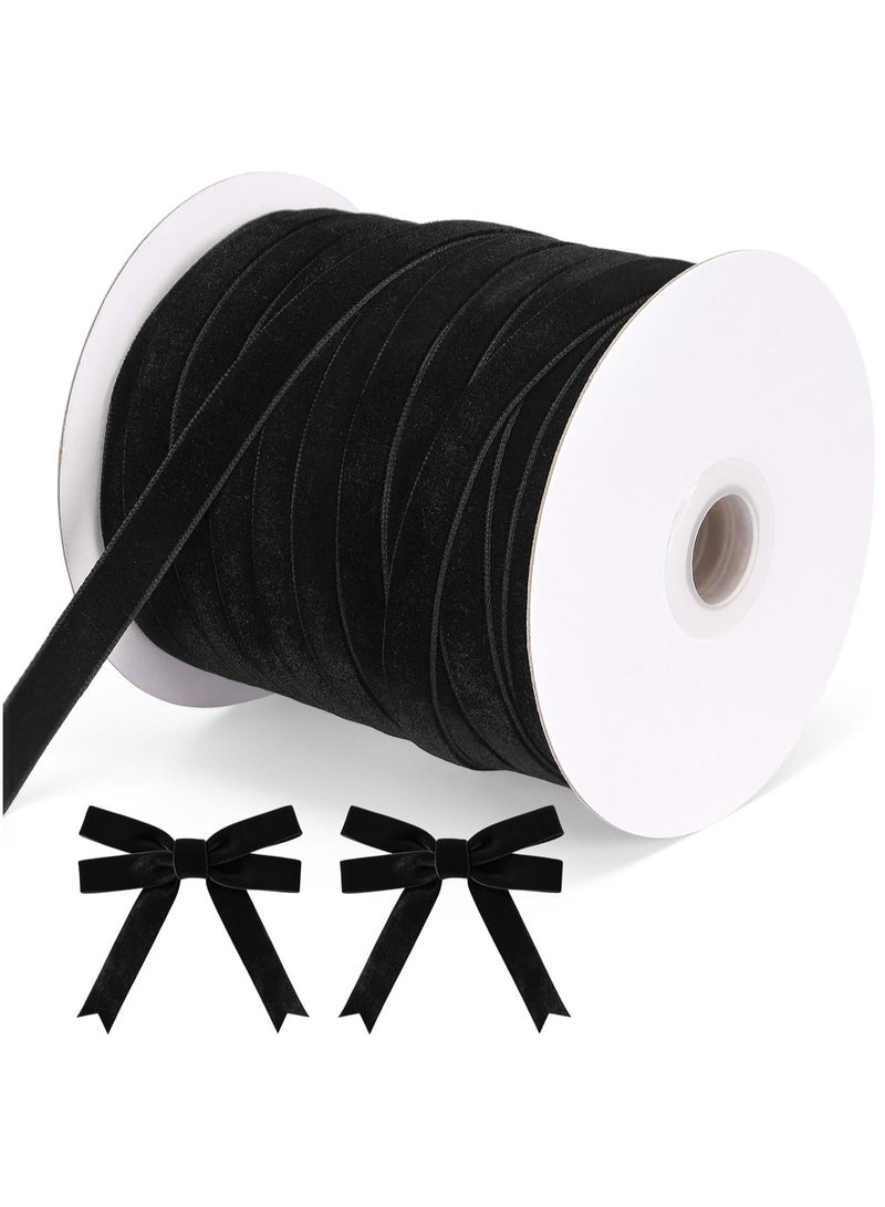 DELGREEN 50 Yards 3/8 Inch Velvet Ribbon, Single Face Velvet Fabric Ribbon Roll with Spool Satin for Gift Wrapping, Hair Bows Making, Wedding, Christmas Decoration (Black) - Image 1