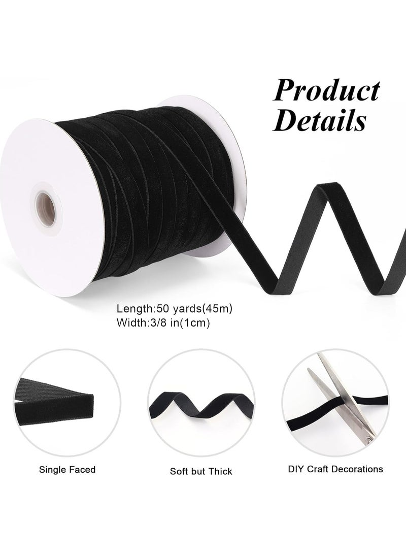 DELGREEN 50 Yards 3/8 Inch Velvet Ribbon, Single Face Velvet Fabric Ribbon Roll with Spool Satin for Gift Wrapping, Hair Bows Making, Wedding, Christmas Decoration (Black) - Image 2
