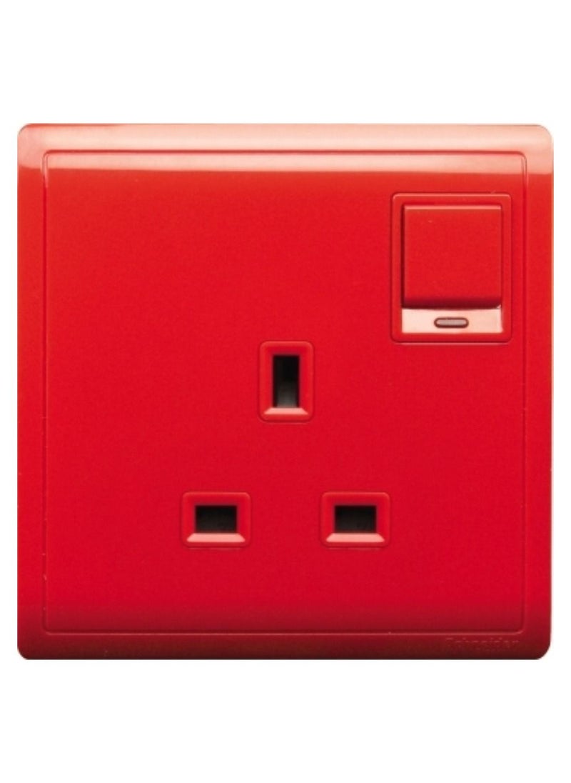 Schneider Electric Schneider Electric Pieno 13A 250V 1 Gang Switched Socket With Neon Full Red E8215N_Rd 