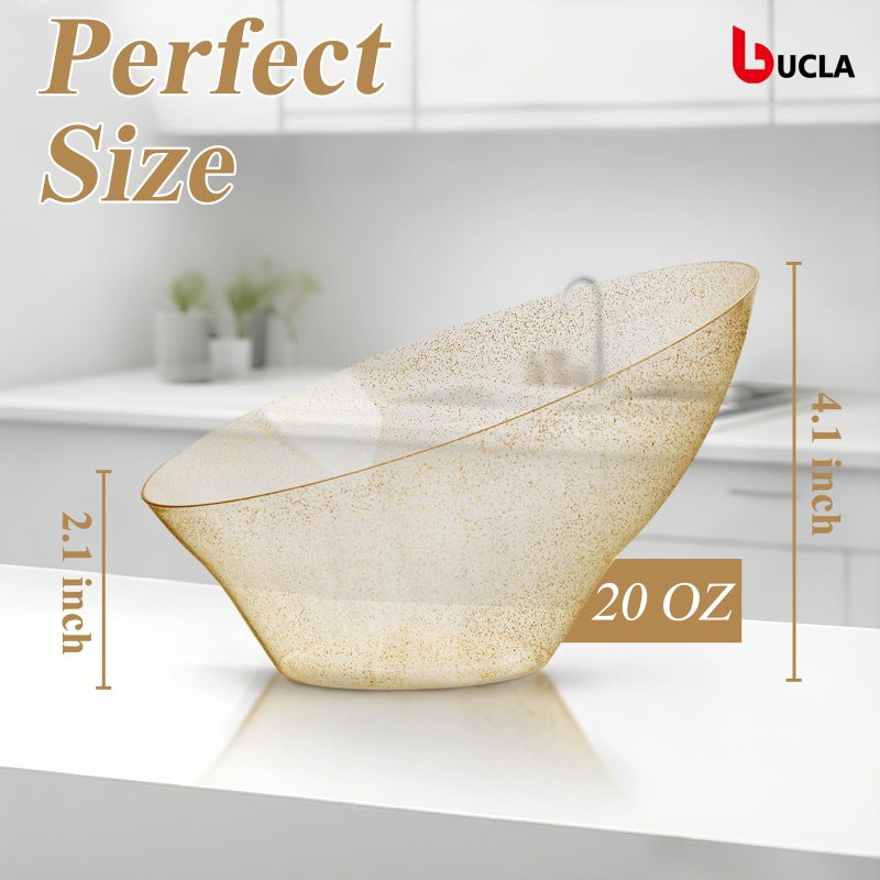 bUCLA 12 Pack Gold Glitter Plastic Serving Bowls - 20 OZ Disposable Snack, Fruit, Chip, Candy Angled Serving Bowls for Party & Thanksgiving - Image 2