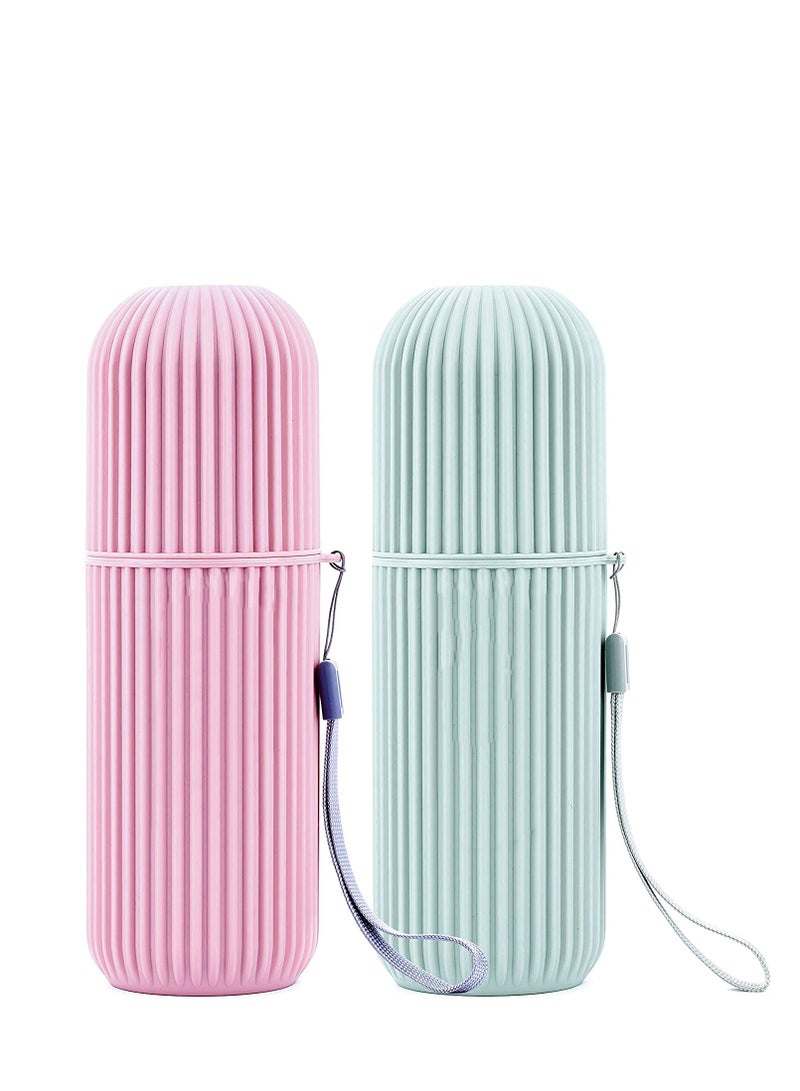 SYOSI علبة فرشاة أسنان للسفر من 2 قطعة، حافظة فرشاة أسنان بلاستيك صلب، حامل كوب فرشاة أسنان محمول لتخزين فرش الأسنان ومعجون الأسنان - Image 1