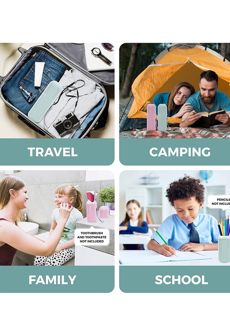 SYOSI علبة فرشاة أسنان للسفر من 2 قطعة، حافظة فرشاة أسنان بلاستيك صلب، حامل كوب فرشاة أسنان محمول لتخزين فرش الأسنان ومعجون الأسنان - Image 5