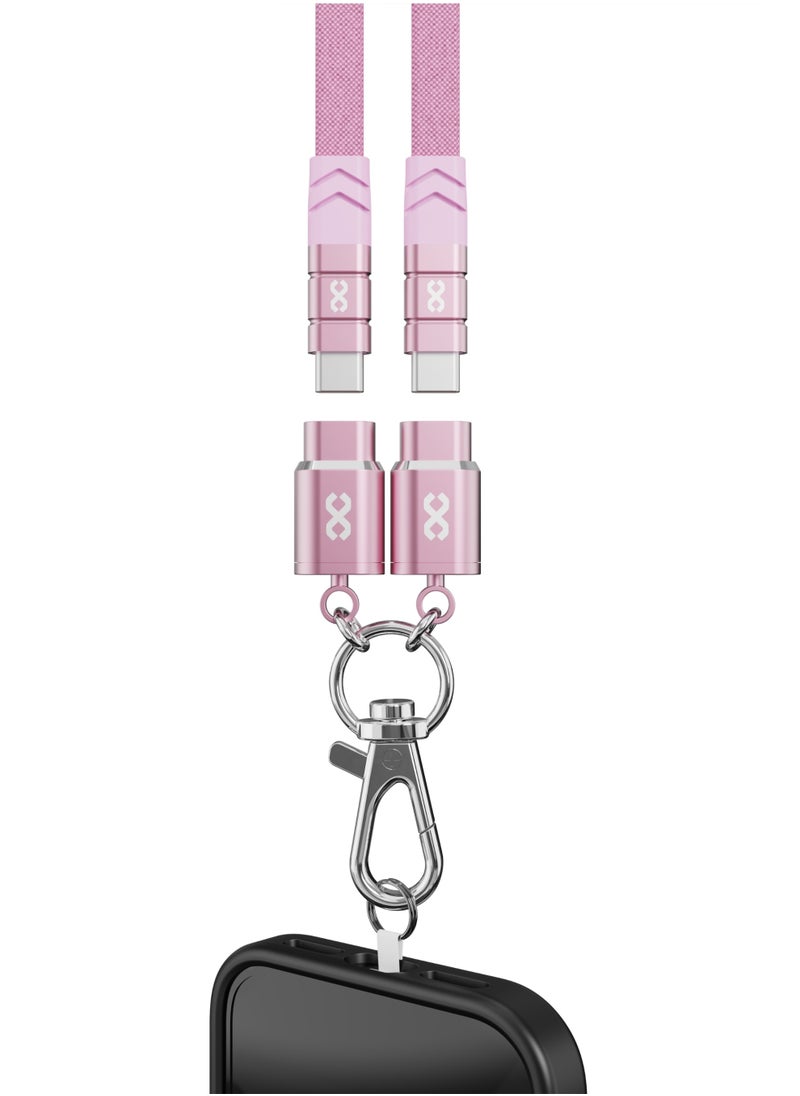 INFINYTY - Lanyard C-to-C Charging Cable - Loop Charge (60W, 1m, Pink) Crossbody Braided Flat Cable with Secure Lock for Newer iPhones, iPads, AirPods and AirPods Max, Android Smartphones and Tablets - Image 1