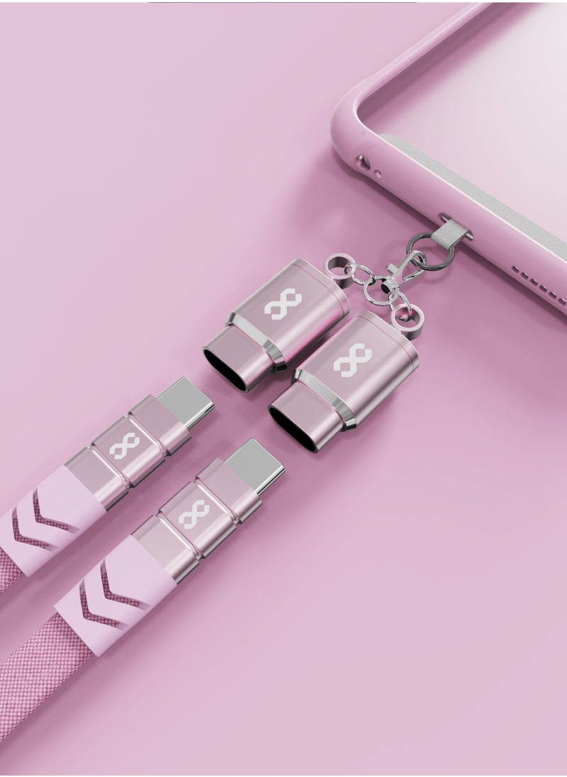 INFINYTY - Lanyard C-to-C Charging Cable - Loop Charge (60W, 1m, Pink) Crossbody Braided Flat Cable with Secure Lock for Newer iPhones, iPads, AirPods and AirPods Max, Android Smartphones and Tablets - Image 1