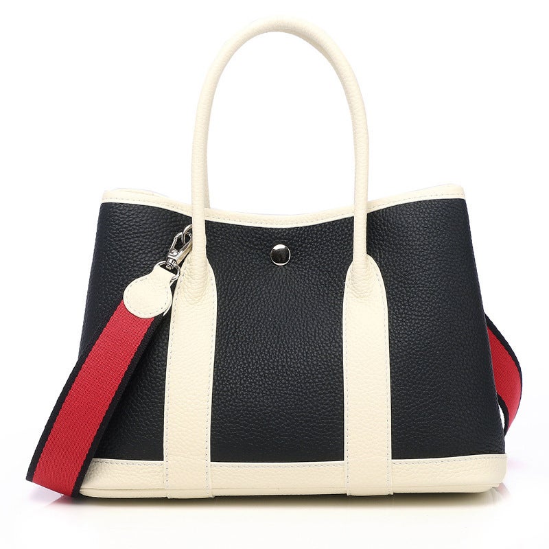 Factory Fashion Leather Women'S Bag Color Matching Garden Bag Portable Shoulder Messenger Bag Top Layer Cowhide Bag-Full Leather - Image 1