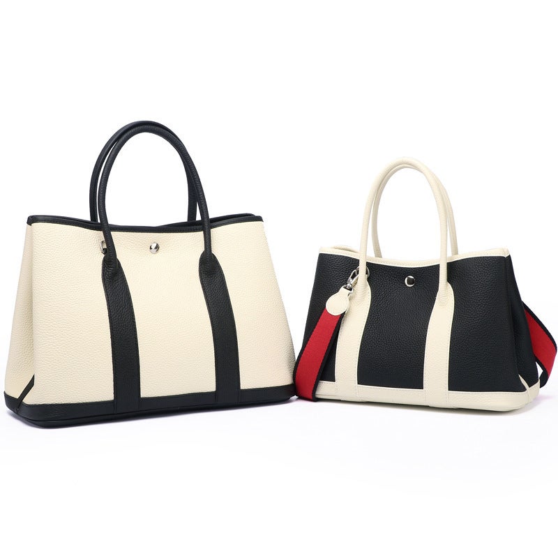 Factory Fashion Leather Women'S Bag Color Matching Garden Bag Portable Shoulder Messenger Bag Top Layer Cowhide Bag-Full Leather - Image 2