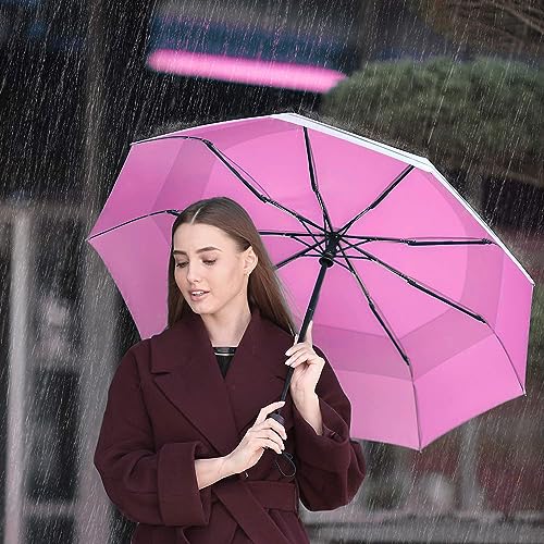 Zemic Portable Travel Umbrella - Umbrellas for Rain Windproof, Strong Compact & Easy Auto Open/Close Button for Single Use Umbrella for Wind and Rain, Perfect Car Umbrella for Men & Women (BABYPINK) - Image 3