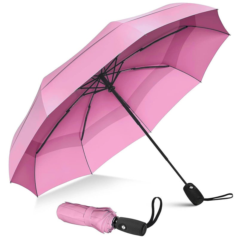 Zemic Portable Travel Umbrella - Umbrellas for Rain Windproof, Strong Compact & Easy Auto Open/Close Button for Single Use Umbrella for Wind and Rain, Perfect Car Umbrella for Men & Women (BABYPINK) - Image 1
