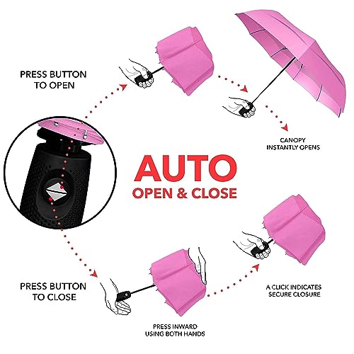 Zemic Portable Travel Umbrella - Umbrellas for Rain Windproof, Strong Compact & Easy Auto Open/Close Button for Single Use Umbrella for Wind and Rain, Perfect Car Umbrella for Men & Women (BABYPINK) - Image 5