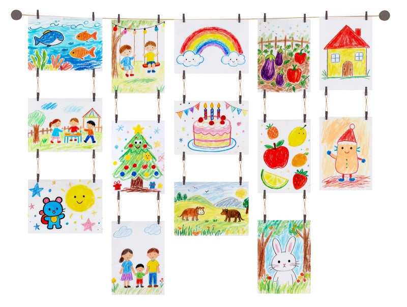 Mkono Art Display for Kids Artwork, 59" L Hanging Rope Boho Wall Decor with 34 Clips, Kids Art Collage Pictures Holder, Wall Hanging Decoration for Room Bedroom Playroom Classroom, Brown - Image 1