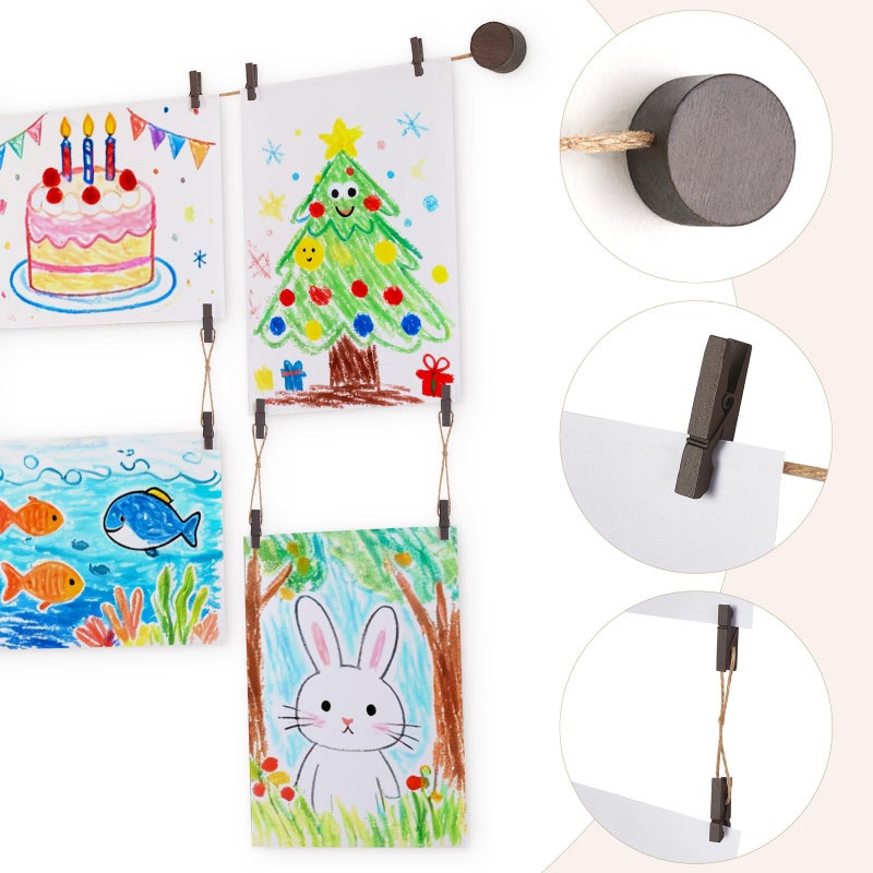 Mkono Art Display for Kids Artwork, 59" L Hanging Rope Boho Wall Decor with 34 Clips, Kids Art Collage Pictures Holder, Wall Hanging Decoration for Room Bedroom Playroom Classroom, Brown - Image 5