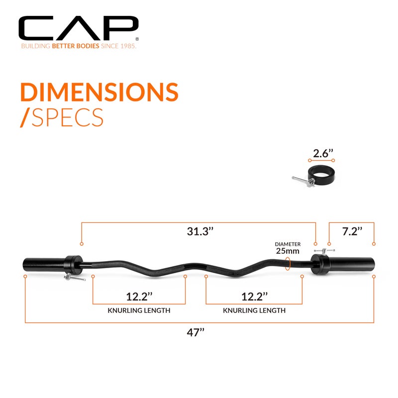 CAP Barbell 47-Inch Olympic Curl Bar - Black | Curl Barbell for Bicep and Tricep Workouts, Strength Training, and Weightlifting - Image 4