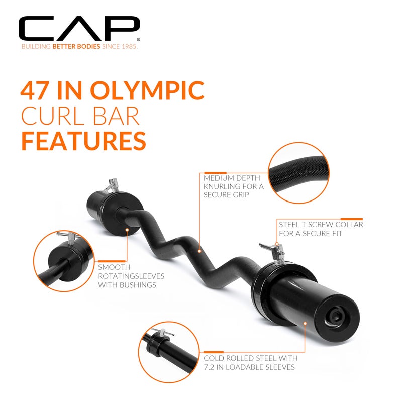 CAP Barbell 47-Inch Olympic Curl Bar - Black | Curl Barbell for Bicep and Tricep Workouts, Strength Training, and Weightlifting - Image 3