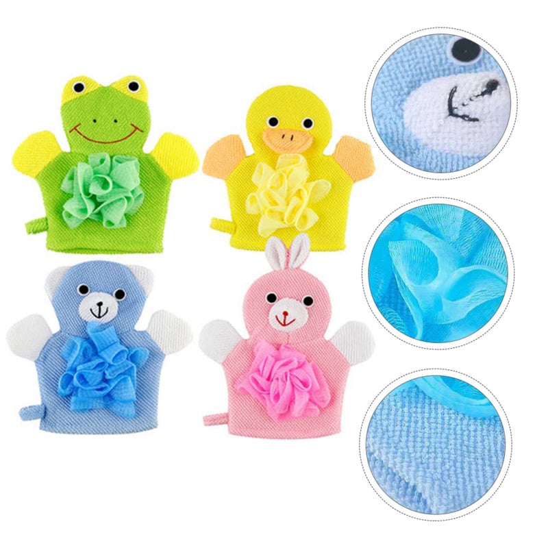 Kids Cartoon Bath Towel Set 4 Pack With Exfoliating Gloves Soft Body Scrub - Image 5