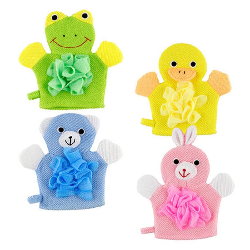 Kids Cartoon Bath Towel Set 4 Pack With Exfoliating Gloves Soft Body Scrub - Image 2