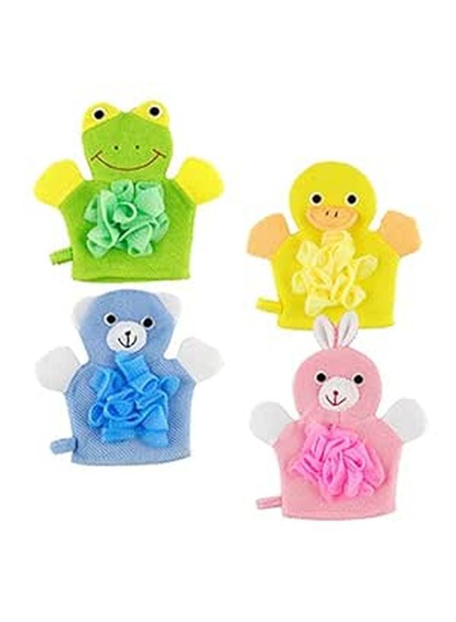 Kids Cartoon Bath Towel Set 4 Pack With Exfoliating Gloves Soft Body Scrub - Image 1