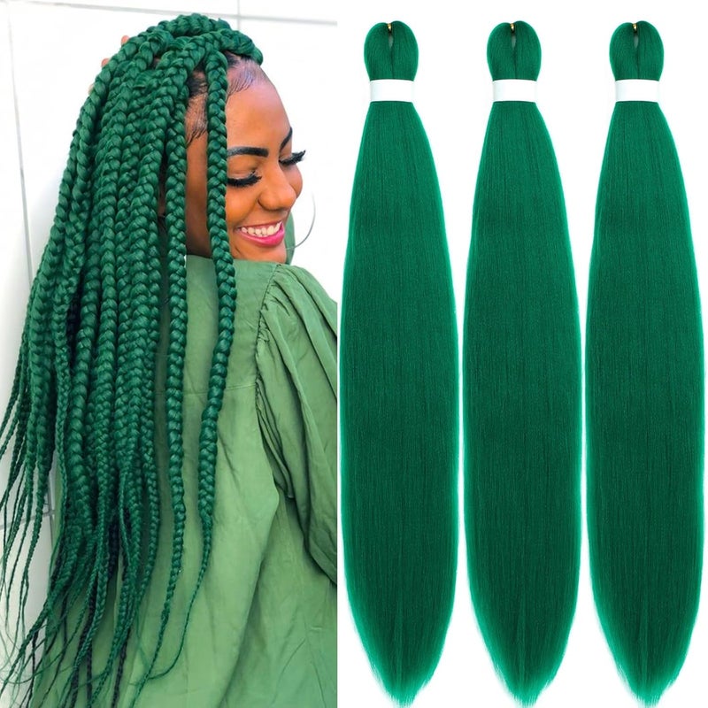 Dark Green Braiding Hair Pre Stretched Kanekalo Knotless Prestretched Braiding Hair 30 inch Colored Hair Extensions for Braiding Pre Stretched Micro Braids Itch Free Yaki Long Braiding Hair