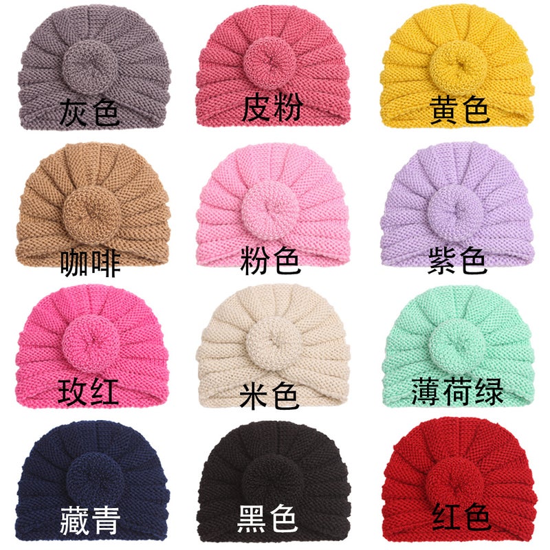 European and American winter New Baby plain wool hat baby warm donut knitted hat baby hat 12-color mixed shooting multiple