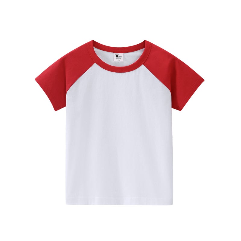 200G Children'S Cotton Raglan Sleeve Color Matching Short Sleeve Parent-Child Custom Printed Logo Pattern Word Group Class Clothes Hip Hop - Image 5