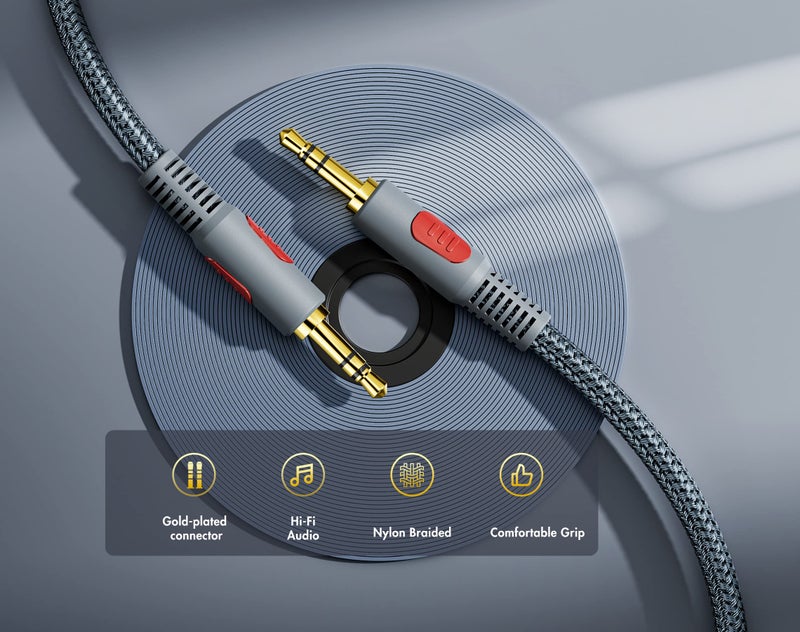 Ruaeoda 3.5mm Aux Audio Cable 30 ft, AUX Cord Braid 3.5mm to 3.5 mm Stereo Audio Cable 1/8 Shielded AUX Headphone Cable Extension Male to Male Outdoor Auxillary Stereo Audio Cable Cord - Image 2