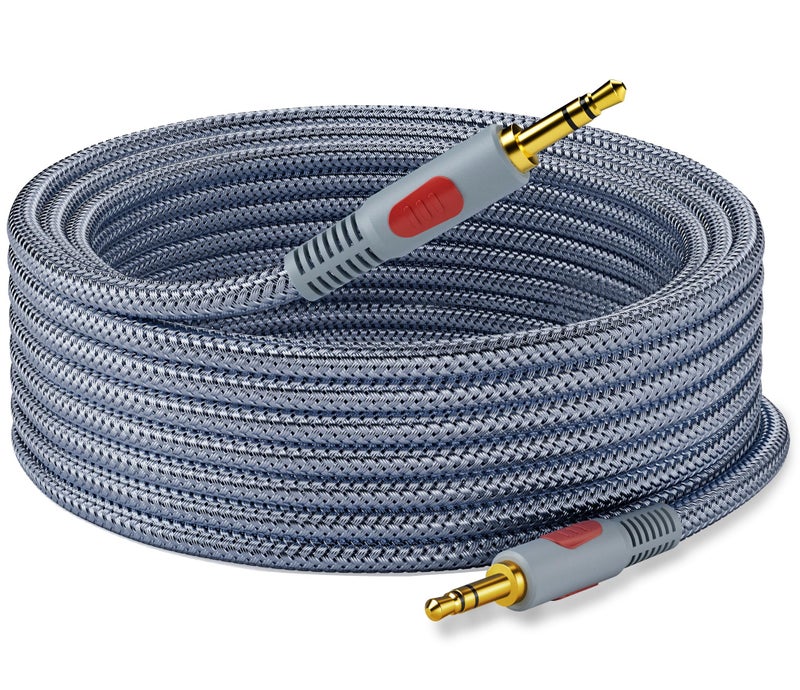 Ruaeoda 3.5mm Aux Audio Cable 30 ft, AUX Cord Braid 3.5mm to 3.5 mm Stereo Audio Cable 1/8 Shielded AUX Headphone Cable Extension Male to Male Outdoor Auxillary Stereo Audio Cable Cord - Image 1