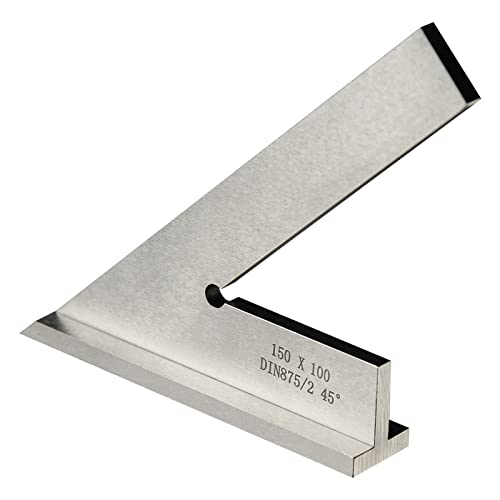 Boomgood 45 Degree Miter Square Machinist Engineer Square with Base DIN 875/2 Angle Ruler Hardened Steel 6x4 Inch, Silver - Image 2