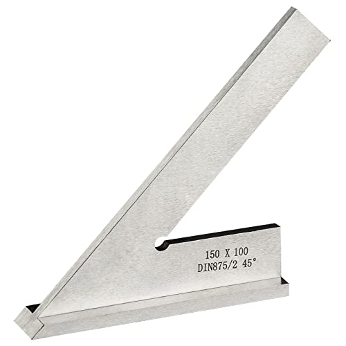 Boomgood 45 Degree Miter Square Machinist Engineer Square with Base DIN 875/2 Angle Ruler Hardened Steel 6x4 Inch, Silver - Image 1