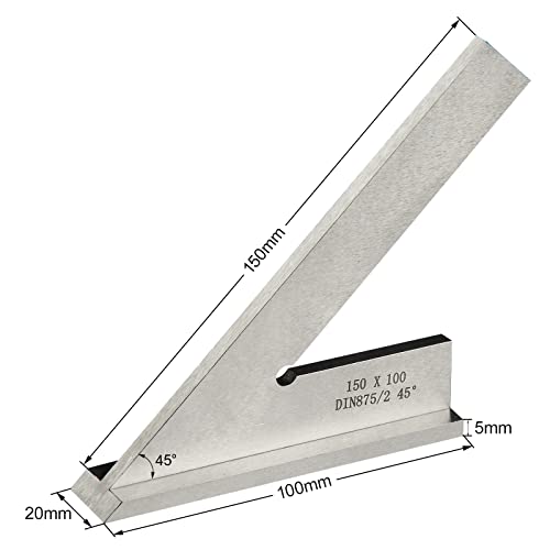 Boomgood 45 Degree Miter Square Machinist Engineer Square with Base DIN 875/2 Angle Ruler Hardened Steel 6x4 Inch, Silver - Image 3