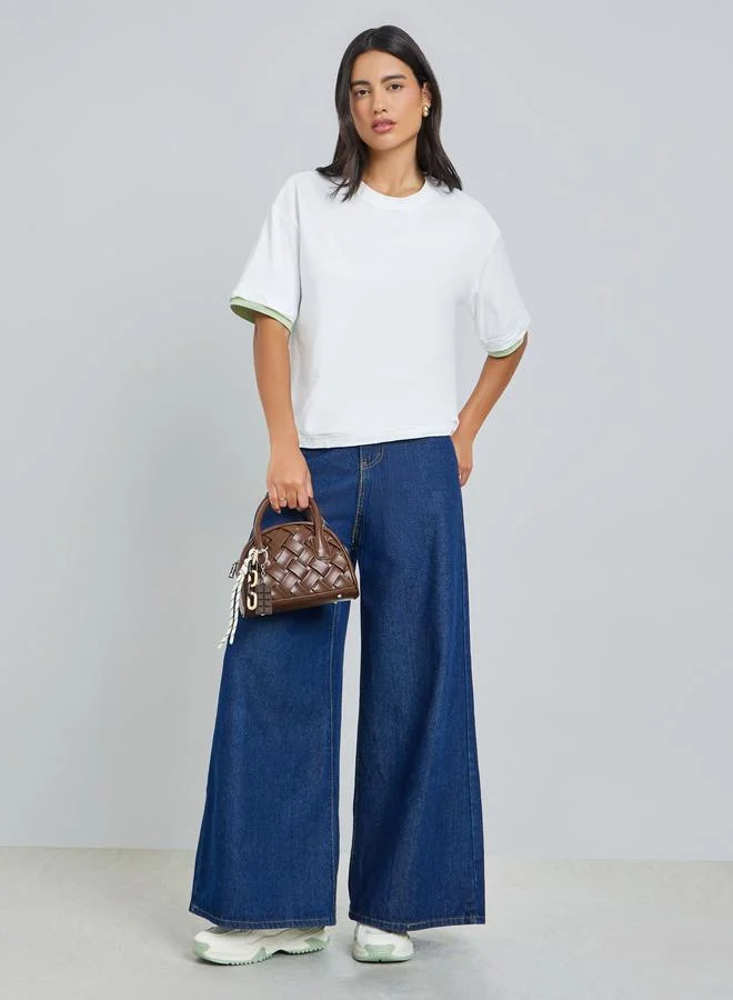Styli White Solid Contrast Trim Oversized T-Shirt