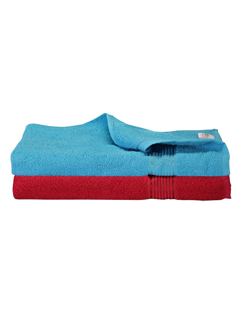 KOPA by Bianca 400 GSM 100% Cotton Soft Terry Towel l 2pc Bath Towel l Bath Towel l Towel for Bath l D`Ross l Turq-Red - Image 2